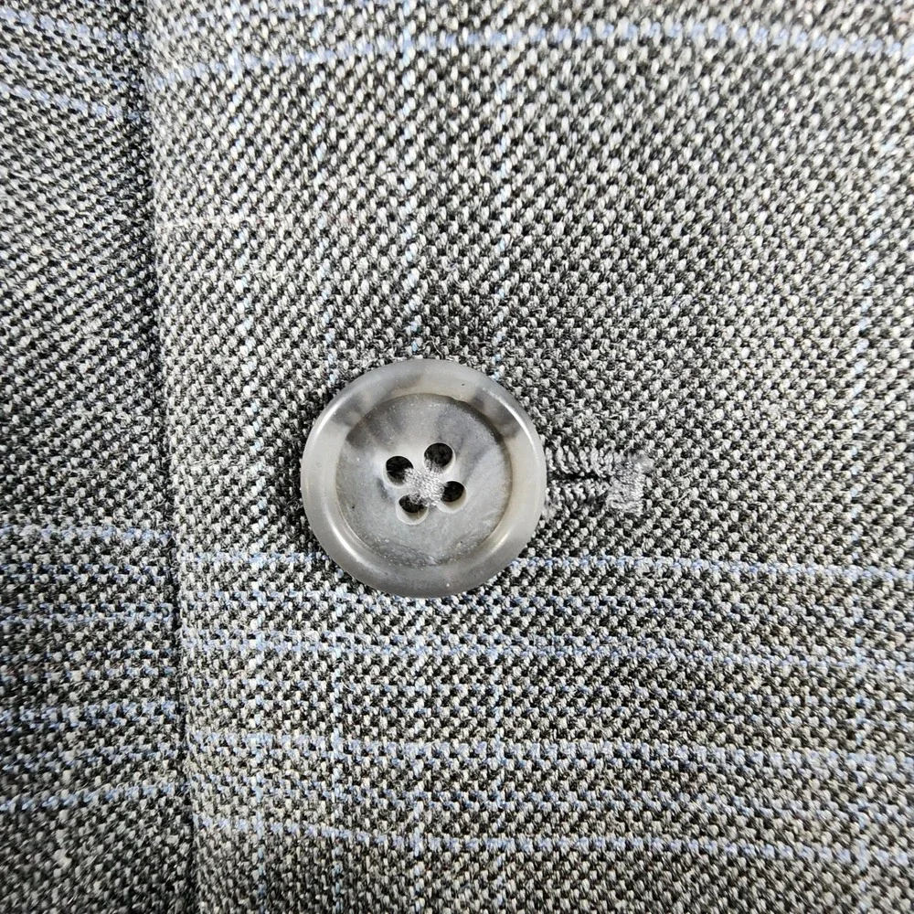 Joseph & Feiss Sport Coat Mens 46L Grey Windowpane‎ Wool Silk Linen Blazer